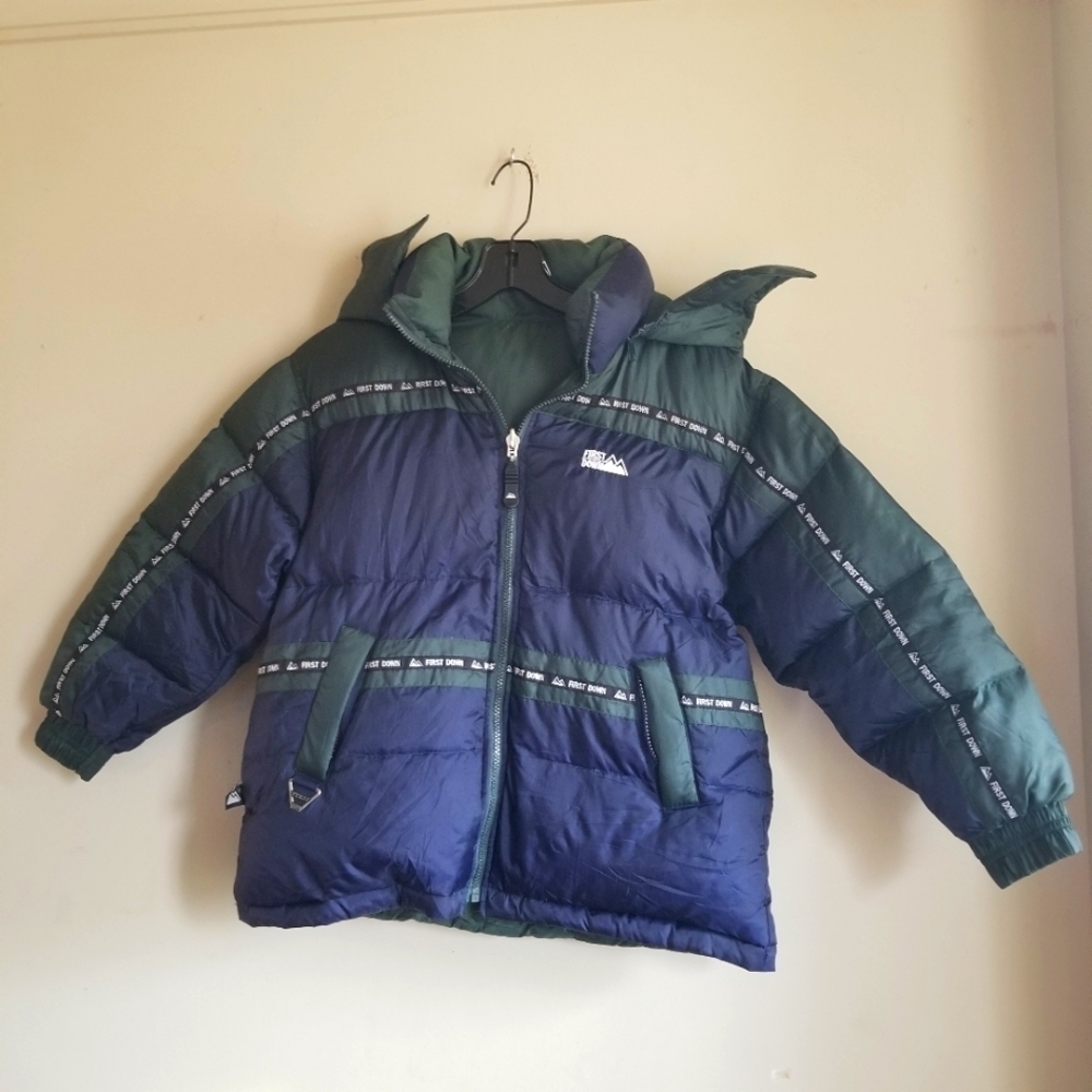 Vintage Y2K FIRST DOWN Ski Jacket Down Puffer Colorblock Jacket Youth Size XL